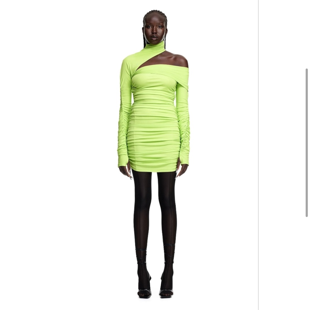 Mugler X H&M Gathered One Shoulder Mini Dress Nwt Acid Green